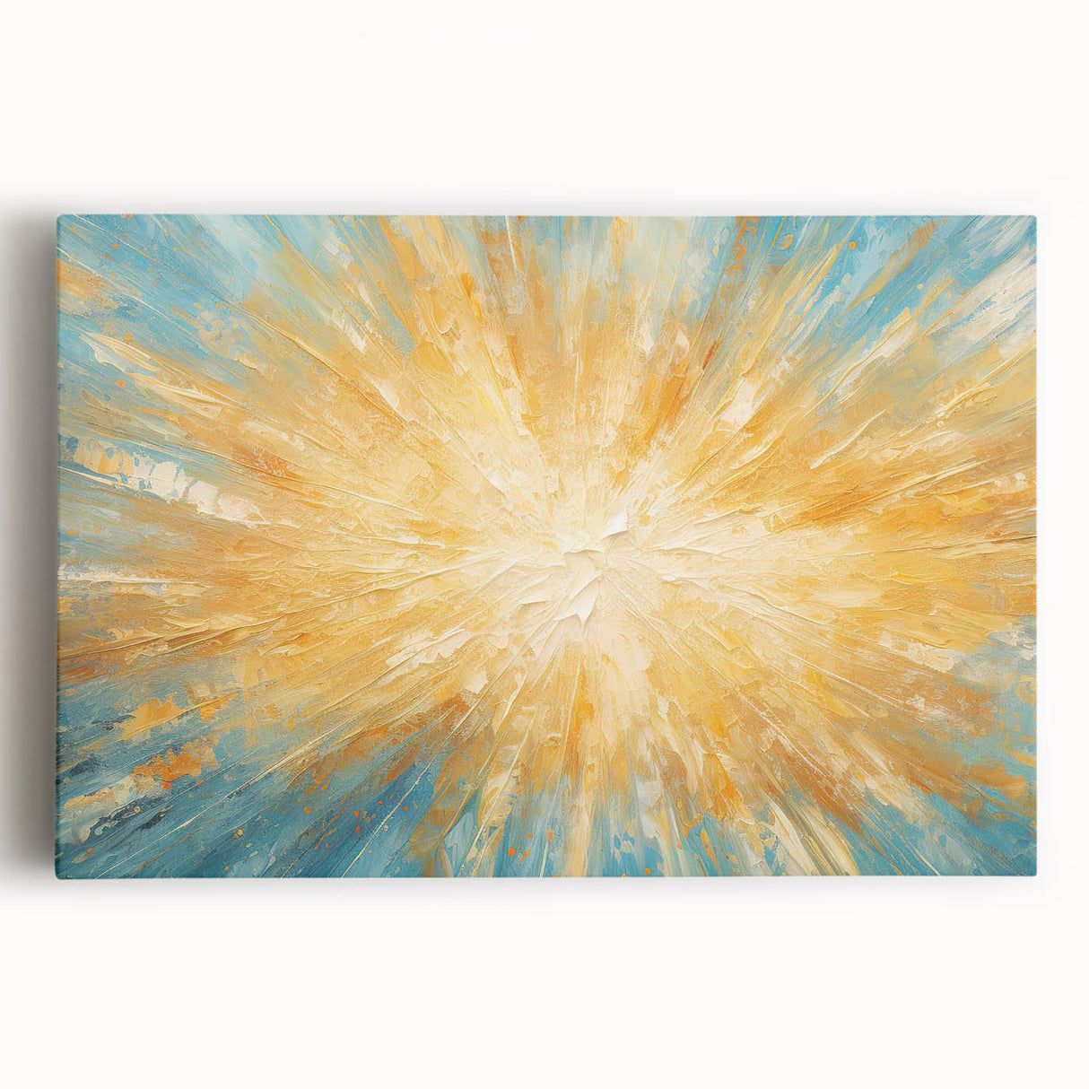 Radiant Sunburst Explosion – Abstract Sun Wall Art with Gold and Blue