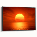 Vivid Sunset Over Ocean – Bold Sun Wall Art with Fiery Red Hues