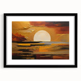 Abstract White Sun Over Golden Horizon – Modern Sun Wall Art