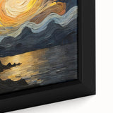 Abstract Swirling Sun Over Lake – Dynamic Sun Wall Art in Gold and Navy
