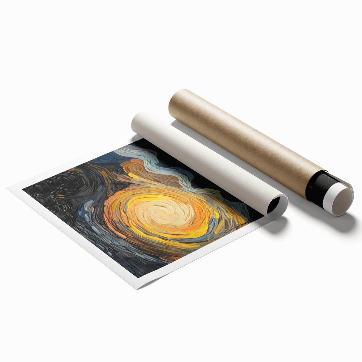Abstract Swirling Sun Over Lake – Dynamic Sun Wall Art in Gold and Navy