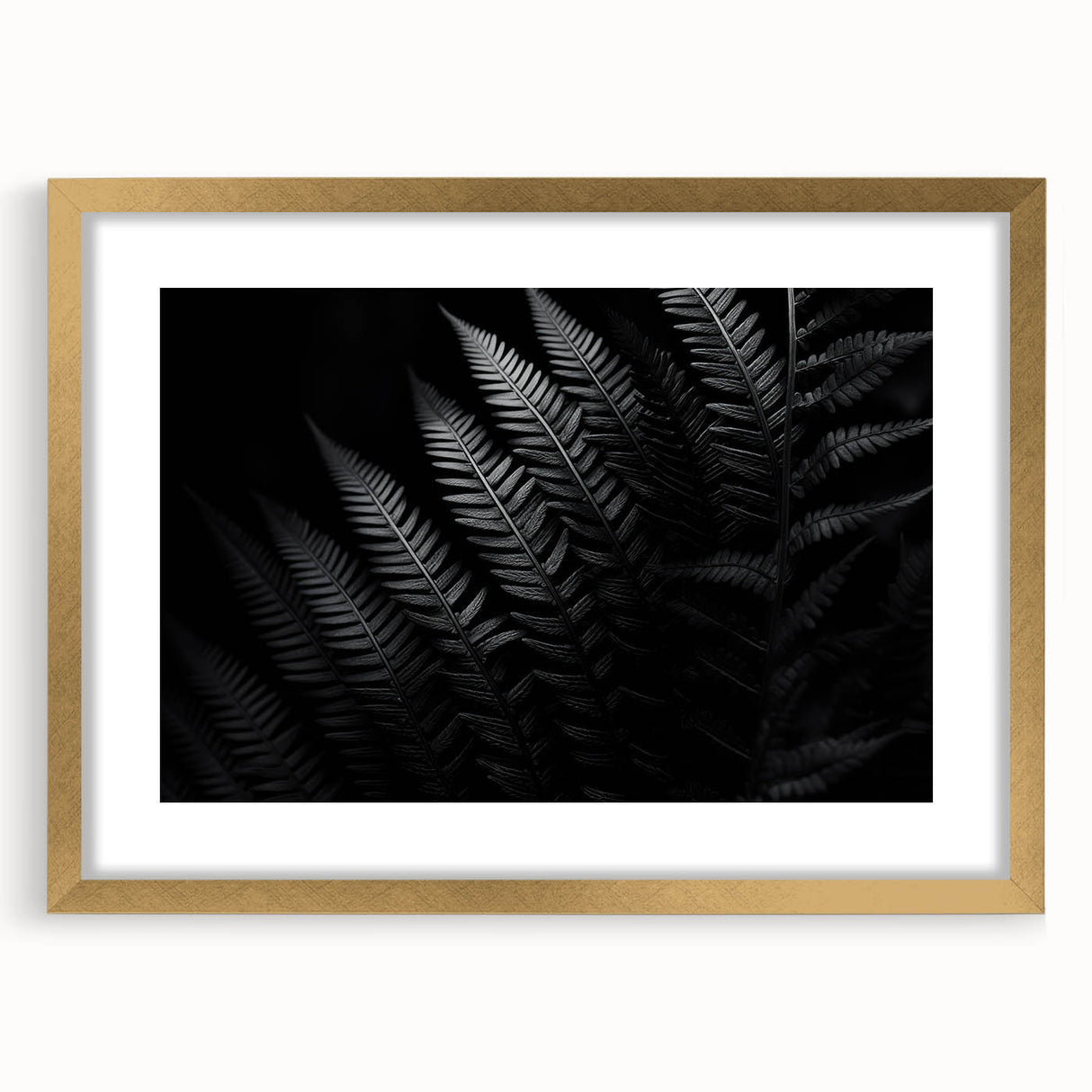 Elegant gold T-frame with a white mat, showcasing a modern art piece from the front view, perfect for enhancing home decor with a touch of sophistication. This stylish frame complements various interior styles and displays artwork beautifully.