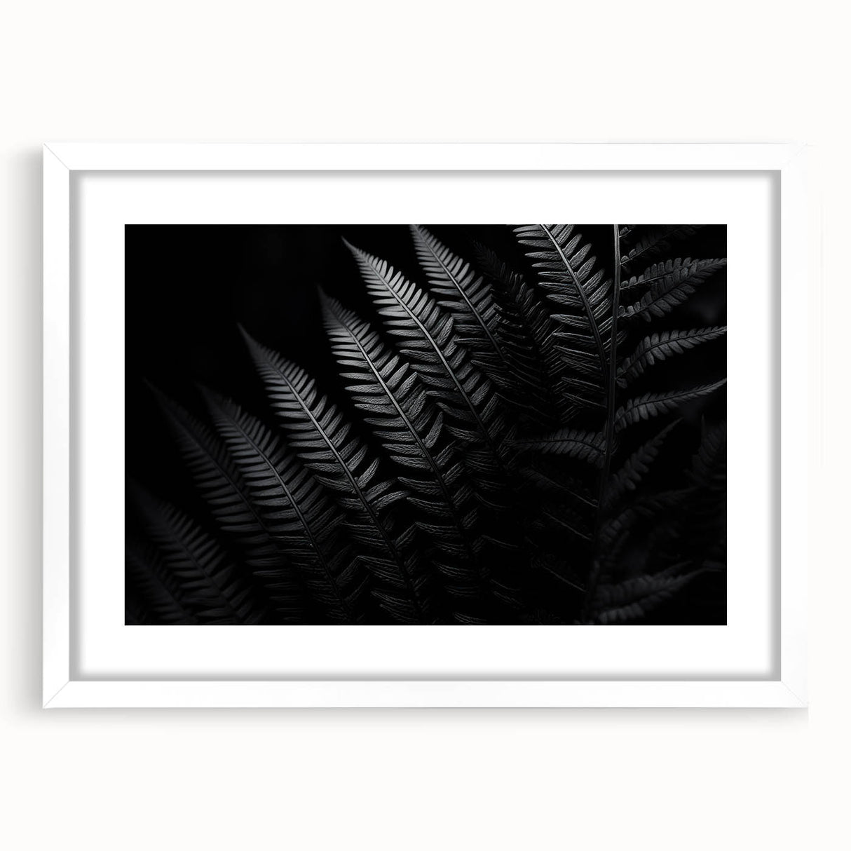 White T-frame photo frame with a mat, displaying a vibrant artwork, ideal for home decor or gallery use, enhancing any interior space with its modern design.