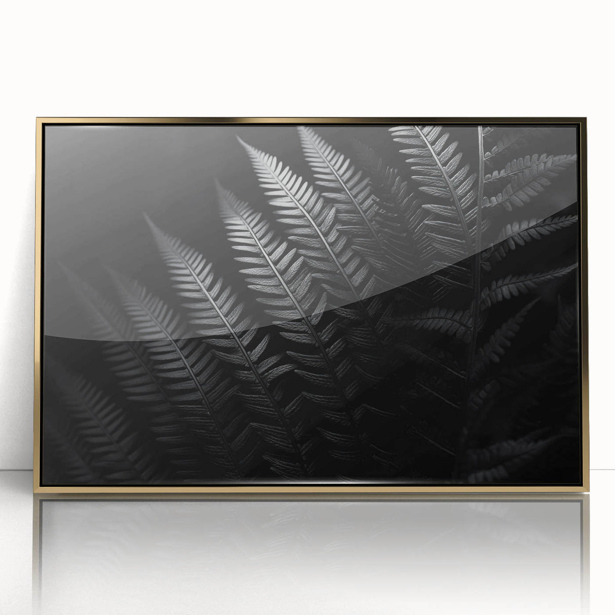 Framed acrylic artwork showcasing a stunning gold design, highlighting intricate details and a sleek modern aesthetic, perfect for contemporary home decor.