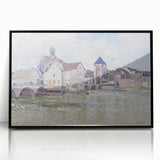 Large abstract wall art print in a black frame, featuring mid-century modernist pastel shades.