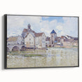 Black and white framed canvas featuring a vintage landscape painting, ideal for bedroom wall art.