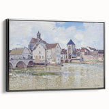 Black and white framed canvas featuring a vintage landscape painting, ideal for bedroom wall art.