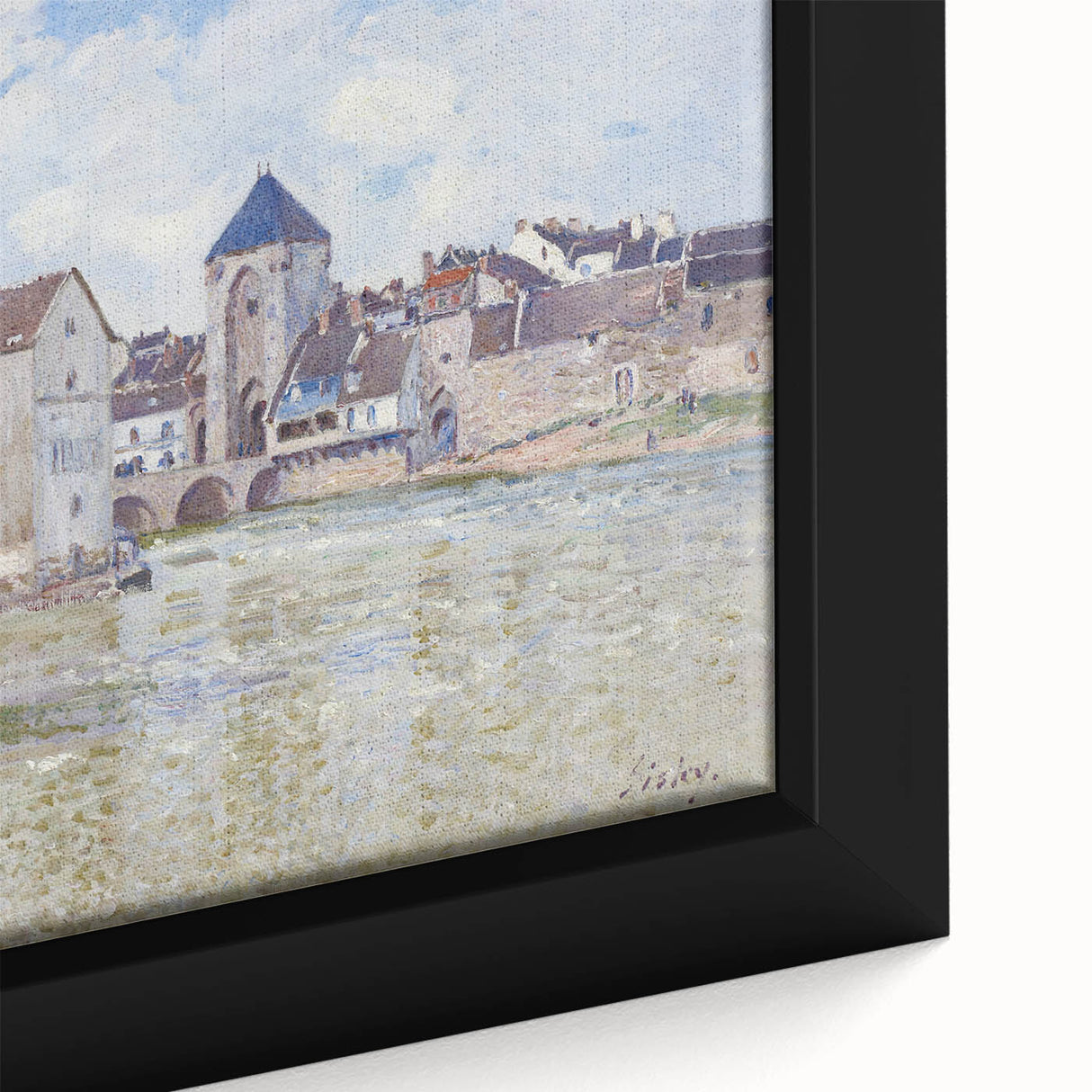 Extra large black wall art featuring a textured impressionist landscape with colorful accents on a framed canvas.