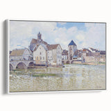 Vintage poster art featuring a colorful Alfred Sisley impressionist painting on a large framed canvas.