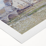 Art deco poster featuring a serene river landscape in soft blue and green tones on rolled canvas.