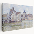 Alfred Sisley inspired impressionist landscape on stretched canvas, in soft earth tones, ideal for kitchen wall art.