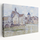 Alfred Sisley inspired impressionist landscape on stretched canvas, in soft earth tones, ideal for kitchen wall art.