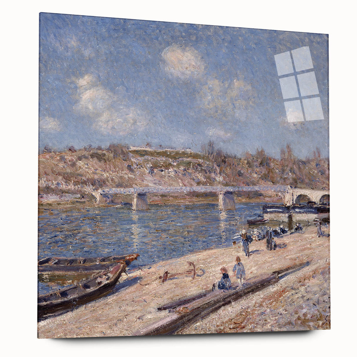 Side view of a large abstract wall art by Alfred Sisley on acrylic glass, featuring soft earth tones.