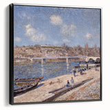 Black and white landscape art painting on framed canvas featuring a vintage poster style, ideal for bedroom wall decor.