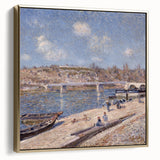 Framed canvas featuring Alfred Sisley's landscape painting with subdued earth tones, ideal for bedroom wall art.