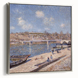 Framed canvas featuring Alfred Sisley's landscape art painting with colorful trees and a river, ideal for living room decor.