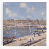 Black and white painting of a serene landscape on large stretched canvas, ideal for kitchen art.