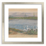 Textured art print by Alfred Sisley with abstract touches, presented in a silver frame, suitable for bedroom decor.