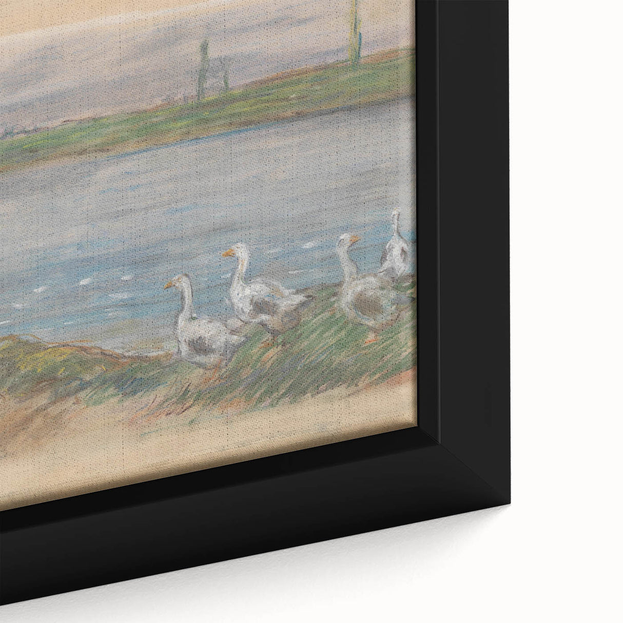 Extra large black wall art featuring a close-up of Alfred Sisley's impressionist painting with vibrant.