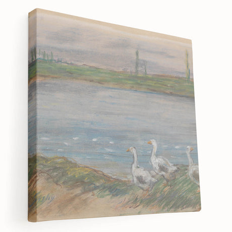 Large stretched canvas featuring Alfred Sisley's impressionist landscape in soft green and blue tones.