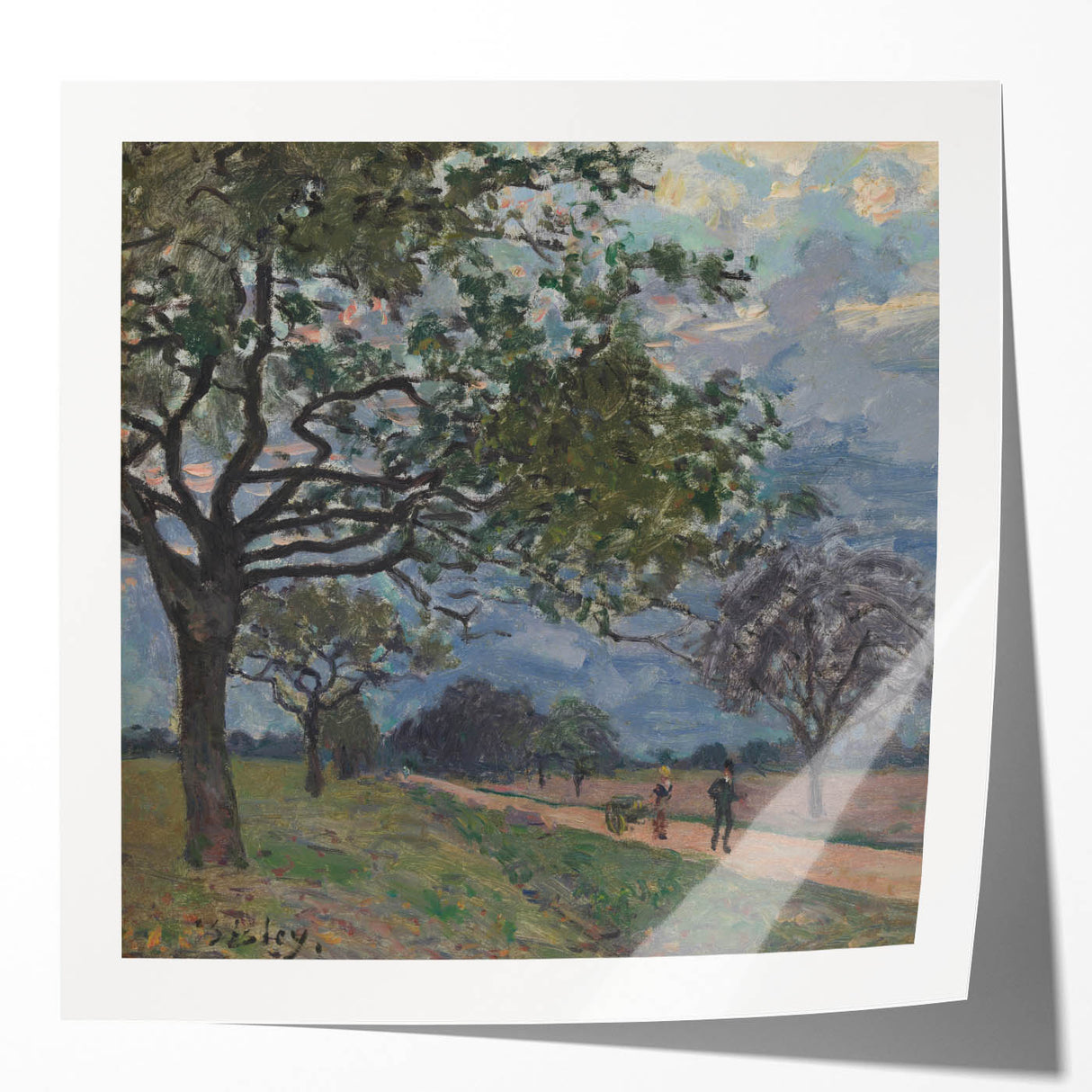 Alfred Sisley-inspired floral landscape on glossy photo print, ideal for art wall dining room or classy bathroom.