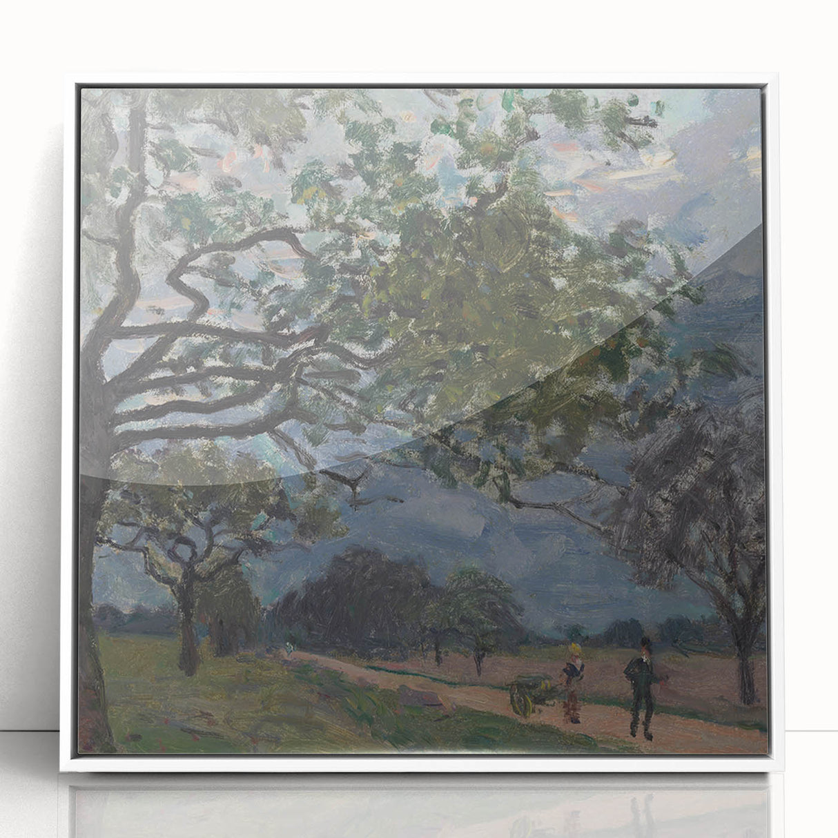 Alfred Sisley's landscape painting on framed acrylic, featuring soft pastel colors, ideal for nursery wall art.