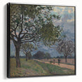 Black and white framed canvas featuring a vintage landscape painting, ideal for bedroom wall decor.