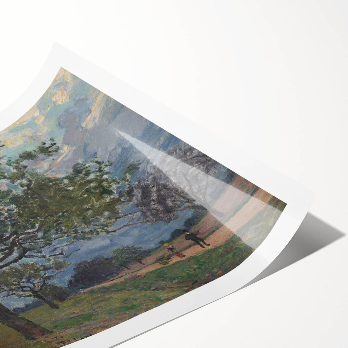 Extra large wall art featuring line art flowers in soft pastel shades on a rolled print.