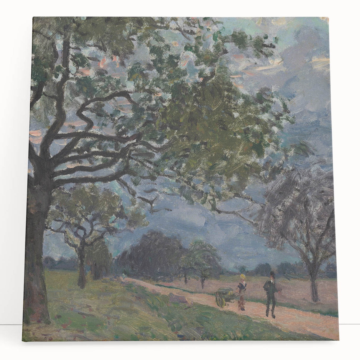 Black and white print of Alfred Sisley's landscape on stretched canvas, ideal for kitchen wall art or bedroom ambiance.
