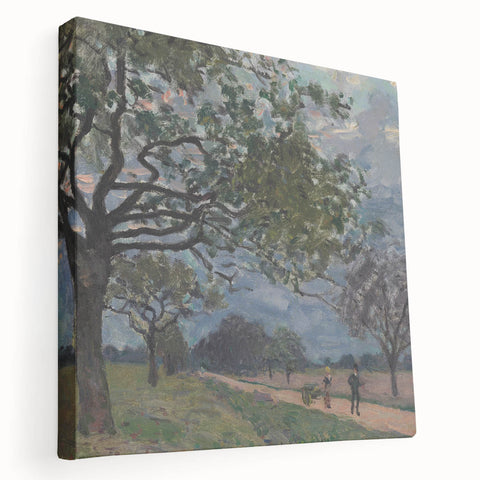 Alfred Sisley impressionist river scene in cool hues on stretched canvas, suitable for kitchen wall art.
