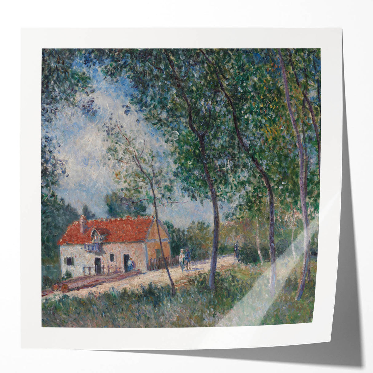 Alfred Sisley-inspired floral artwork on glossy photo print, featuring soft pastel colors, ideal for art wall dining room.