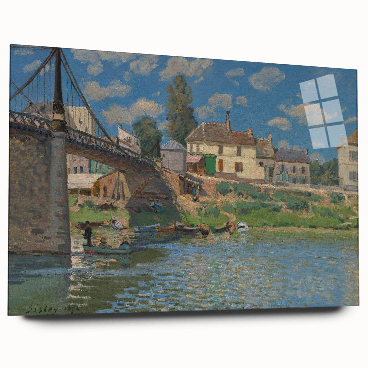 Side view of an Alfred Sisley-inspired large abstract wall art on acrylic glass, featuring soft pastel shades.