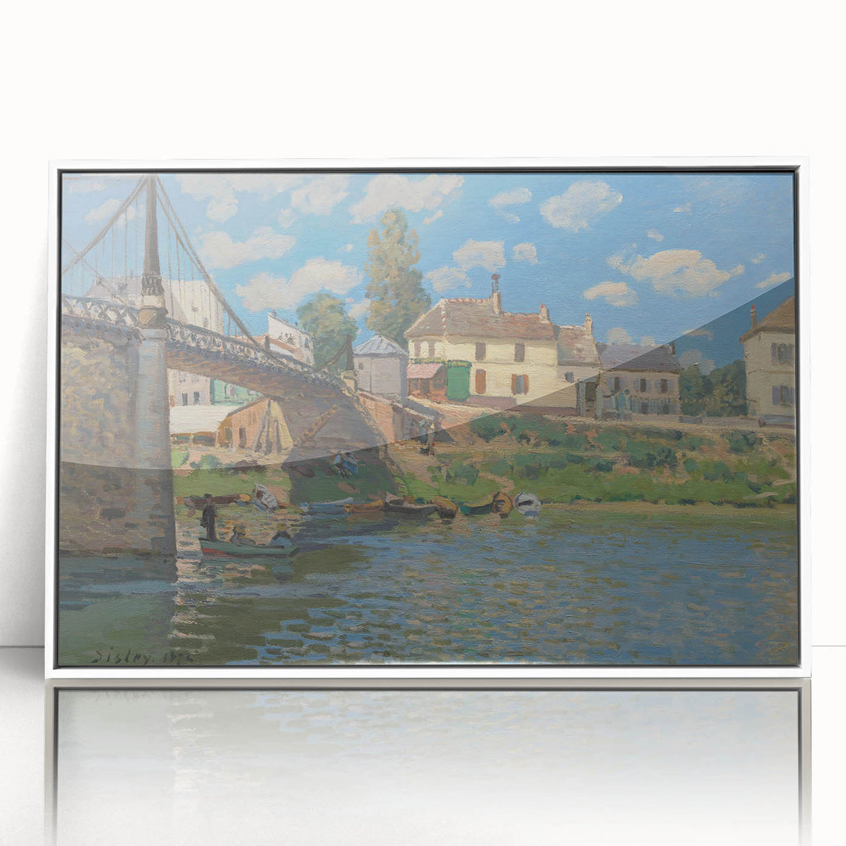 Acrylic print of Alfred Sisley's art deco poster featuring a serene river landscape in soft pastel shades.