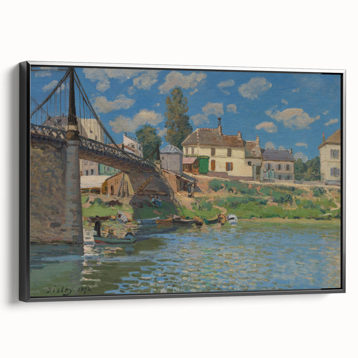 Black and white landscape art painting on framed canvas, featuring a vintage poster style, ideal for bedroom decor.