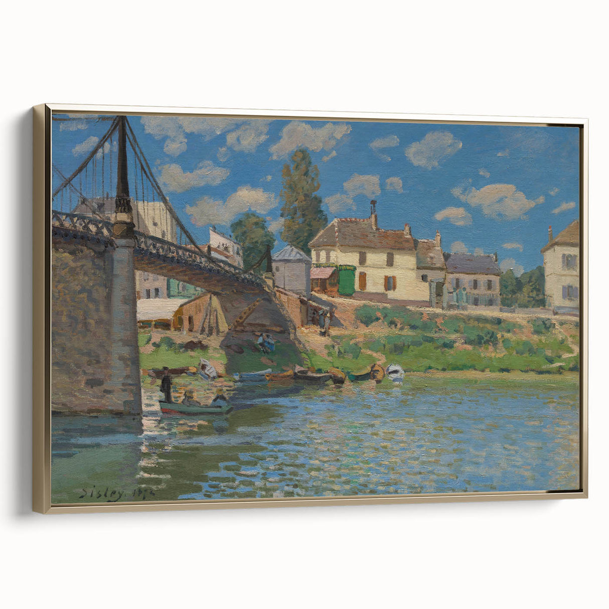 Vintage poster art of a landscape painting on framed canvas, featuring muted earth tones, ideal for bedroom wall art.