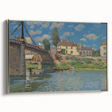 A framed canvas featuring Alfred Sisley's landscape painting with colorful trees and a river, ideal for living room decor.