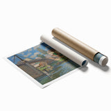 Extra large rolled print of Alfred Sisley's floral art in muted greens and blues, ideal for classy bathroom wall art.