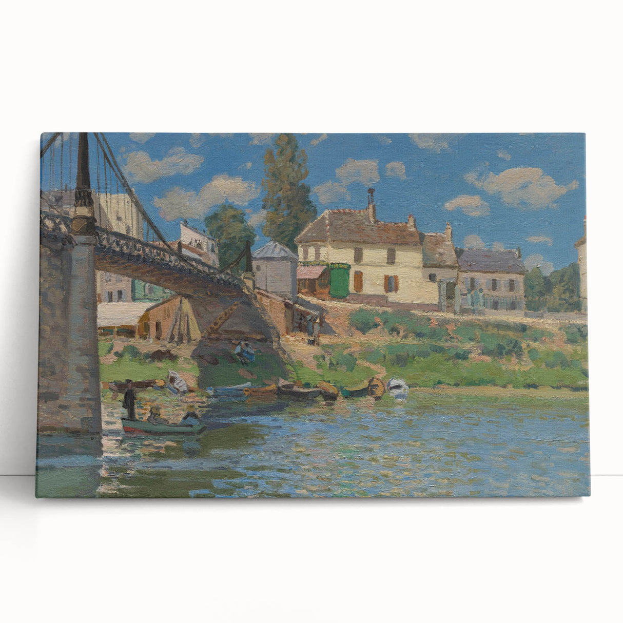 Black and white print of Alfred Sisley's impressionist landscape on stretched canvas, ideal for kitchen wall art.