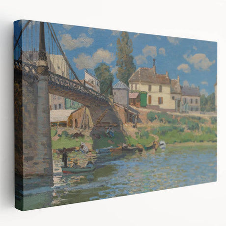 Alfred Sisley's river landscape on stretched canvas, featuring gentle blues and greens, ideal for kitchen wall art.