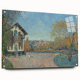 Acrylic glass print of an Alfred Sisley-inspired landscape with soft pastel colors, perfect for bedroom or dining room decor.