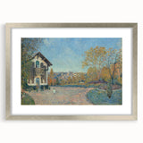 Textured abstract art print featuring soft blue and gray tones on a silver-framed canvas, ideal for bedroom art.