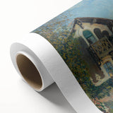 Art deco poster of a tranquil river landscape in soft pastel shades, printed on rolled canvas, suitable for nursery wall art.