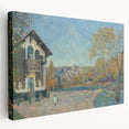 Alfred Sisley-inspired landscape on large stretched canvas, featuring soft pastel shades, ideal for kitchen wall art.