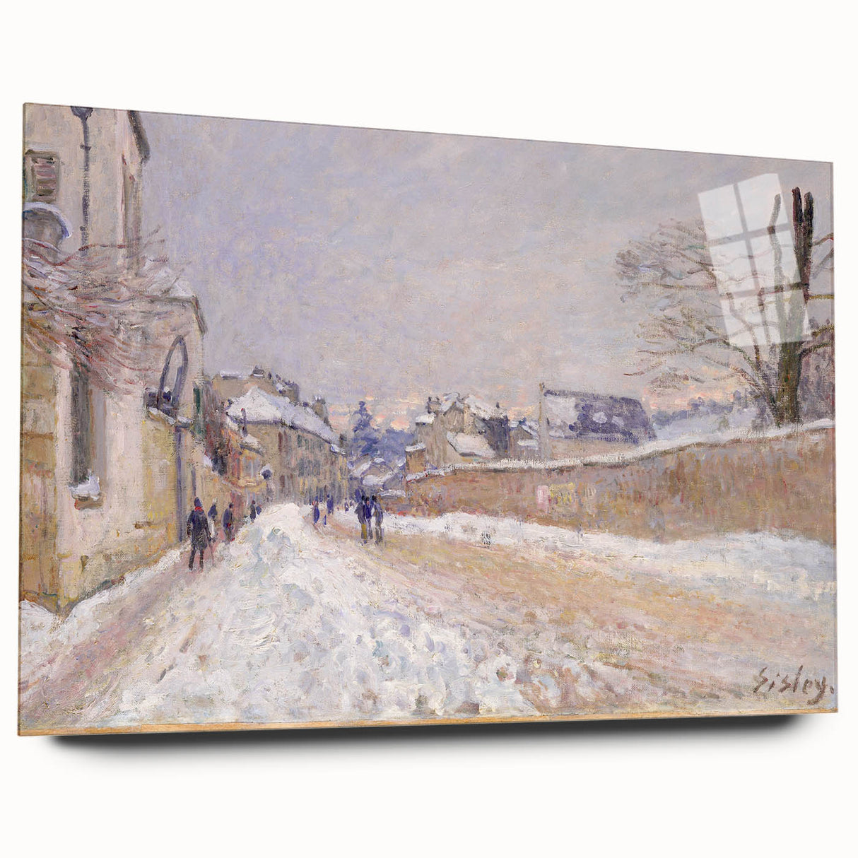 Acrylic print of an Alfred Sisley inspired landscape in soft pastel shades, ideal for bedroom or dining room art.