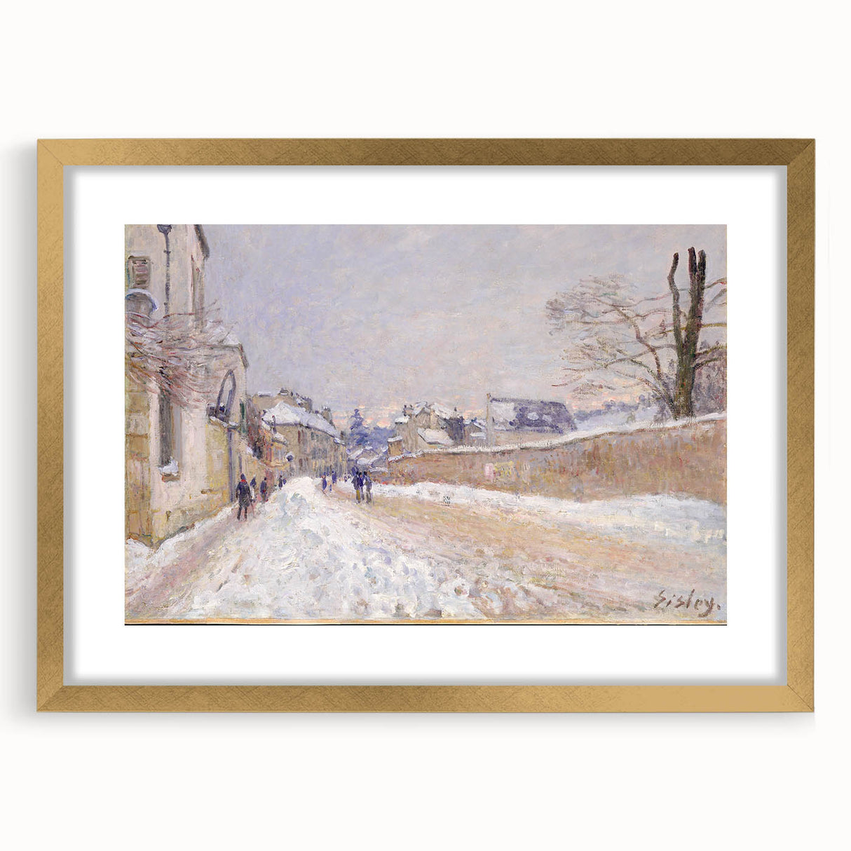 Extra large abstract art print featuring textured brush strokes in muted earth tones, framed in gold.