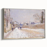 Landscape art painting of a serene river scene in muted green and blue tones on a framed canvas.