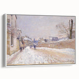 Vintage poster art of a colorful Alfred Sisley landscape on extra large framed canvas, ideal for living room decor.