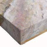 Close-up of a black and white landscape art painting on stretched canvas, depicting serene riverside scenery.