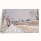 Black and white print of Alfred Sisley's landscape on stretched canvas, ideal for kitchen wall art.