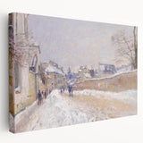 Alfred Sisley-inspired landscape on large stretched canvas, featuring soft pastel tones, ideal for kitchen wall art.